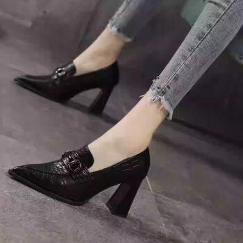 British Style Stone Pattern Pointed High Heel